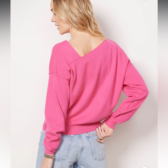 NWT Line & Dot Favorite Off Shoulder Comfy Sweater in Beautiful Hot Pink Color - Picture 3 of 7